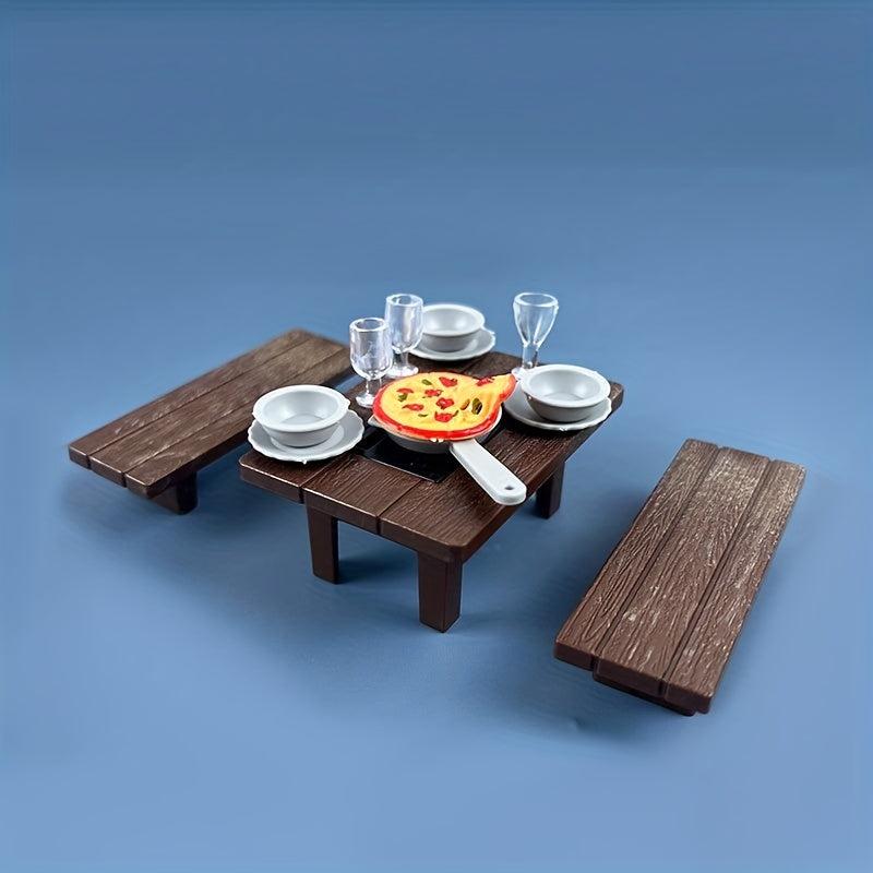 Kids BBQ Table Pizza Set with Dollhouse Decor