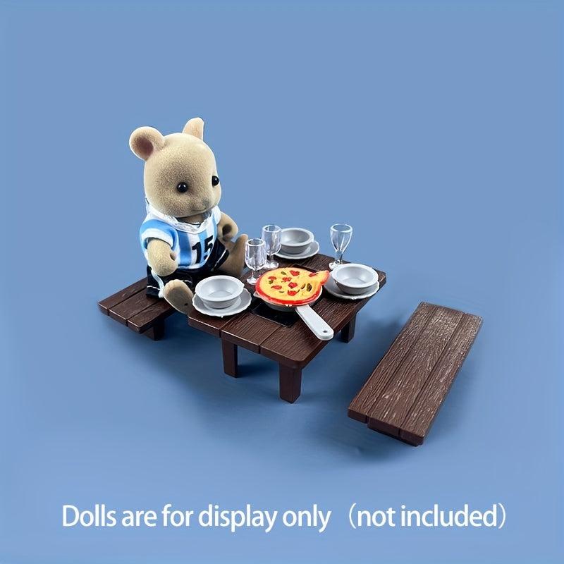 Kids BBQ Table Pizza Set with Dollhouse Decor