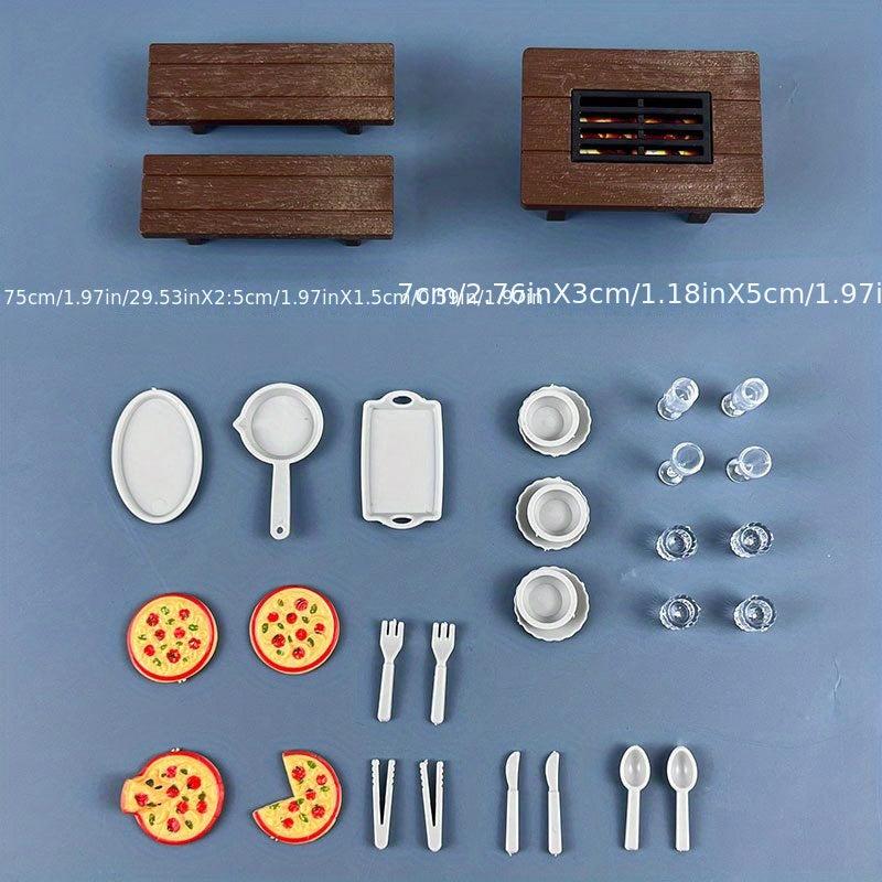 Kids BBQ Table Pizza Set with Dollhouse Decor