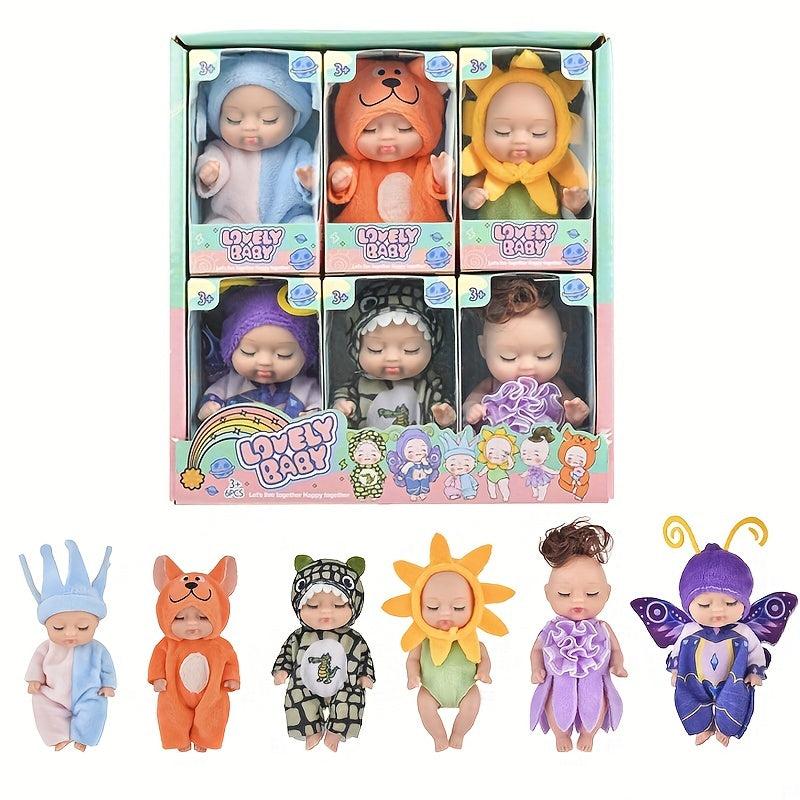 Mini Reborn Baby Dolls Set Washable Lifelike Babies with Animal Clothes