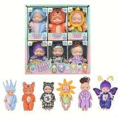 Mini Reborn Baby Dolls Set Washable Lifelike Babies with Animal Clothes