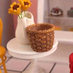 3pcs Mini Resin Basket Dollhouse Fairy Garden Decoration