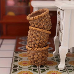 3pcs Mini Resin Basket Dollhouse Fairy Garden Decoration