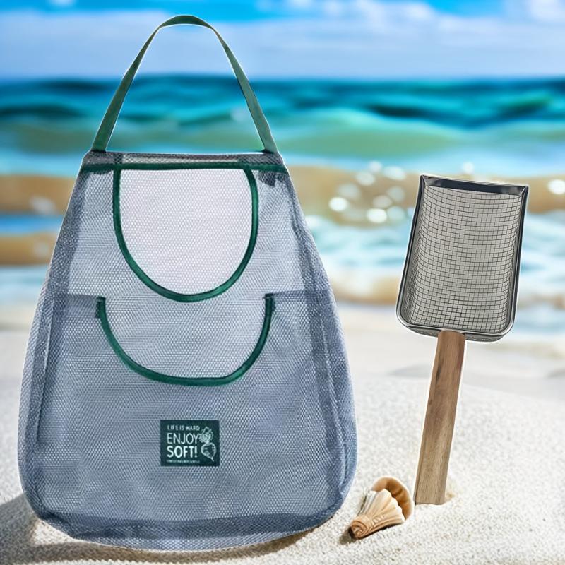 Beach Mesh Shovel & Bag for Shell Collecting Sand Scooper Shark Tooth Sifter