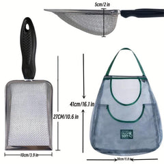 Beach Mesh Shovel & Bag for Shell Collecting Sand Scooper Shark Tooth Sifter