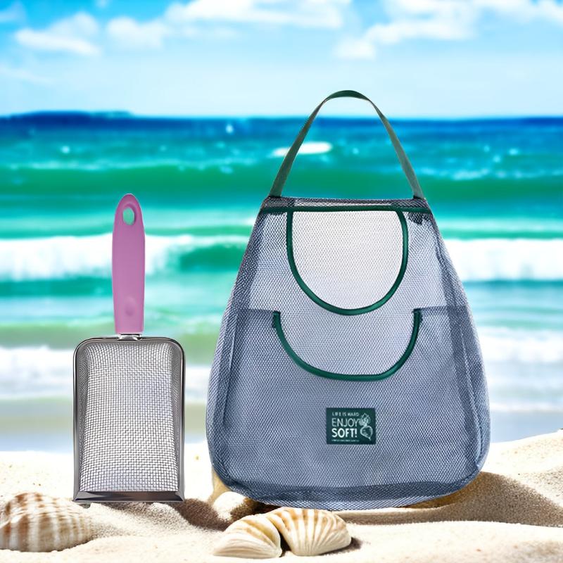 Beach Mesh Shovel & Bag for Shell Collecting Sand Scooper Shark Tooth Sifter