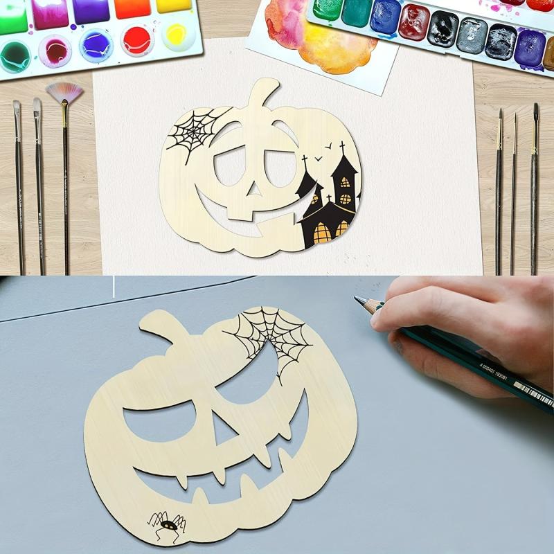 6pcs Wooden Pumpkin Cutout DIY Pumpkin Shape Unfinished Crafts for Halloween