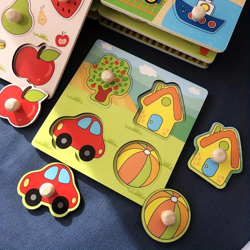 Kids Hand Scratching Board 3D Puzzle Wooden Toy Baby Montessori Fruit Cognitive