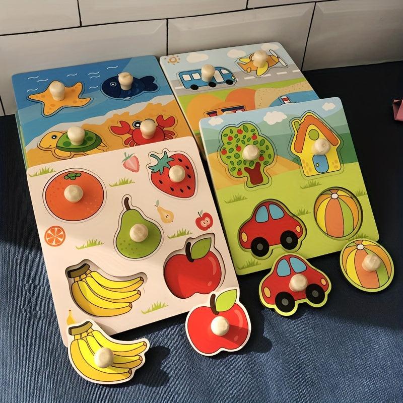 Kids Hand Scratching Board 3D Puzzle Wooden Toy Baby Montessori Fruit Cognitive