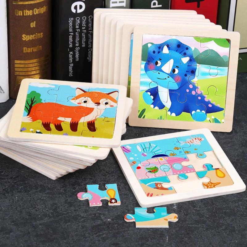 9-Piece Cartoon Animal Car Wooden Puzzle for Kids 2-5 Years Old