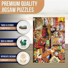 Greedy Cat Wooden Jigsaw Puzzle - Unique Animal Shaped Pieces