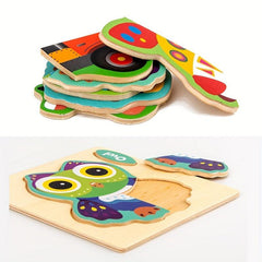 Small Wooden Jigsaw Puzzle Cartoon Animal Vehicle Educational Toy