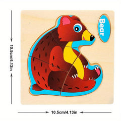 Small Wooden Jigsaw Puzzle Cartoon Animal Vehicle Educational Toy