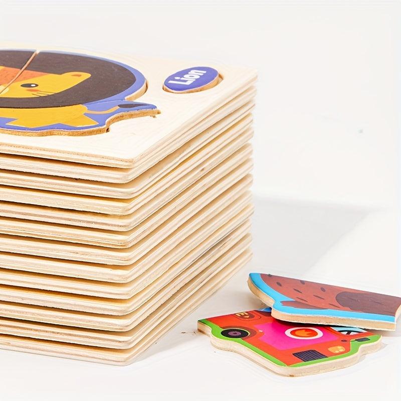 Small Wooden Jigsaw Puzzle Cartoon Animal Vehicle Educational Toy