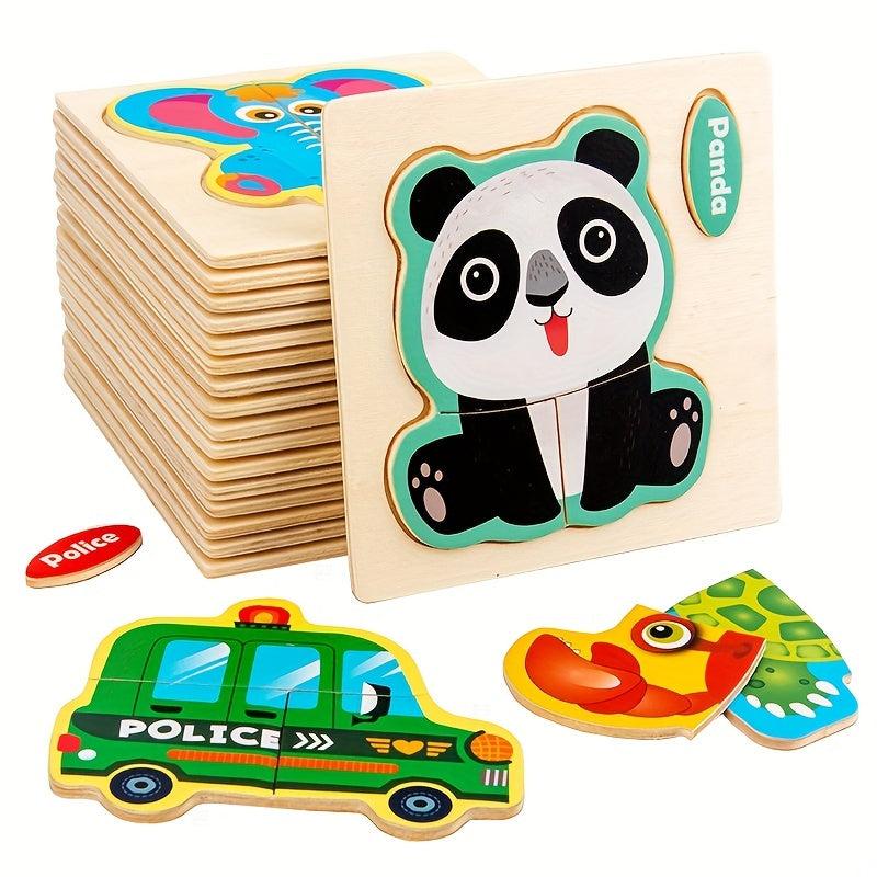 Small Wooden Jigsaw Puzzle Cartoon Animal Vehicle Educational Toy