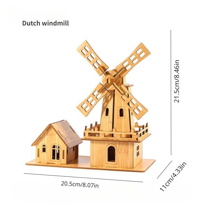 DIY Wooden 3D Hut Ferris Wheel Puzzle Board Model Toy House