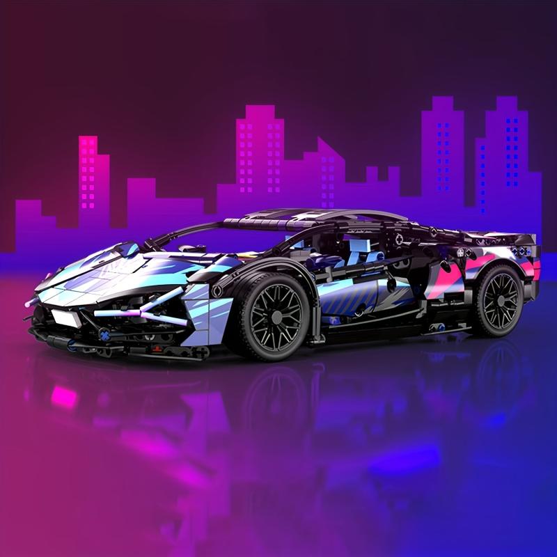 Classic Purple Sports Car Building Blocks - Educational Toy for Children