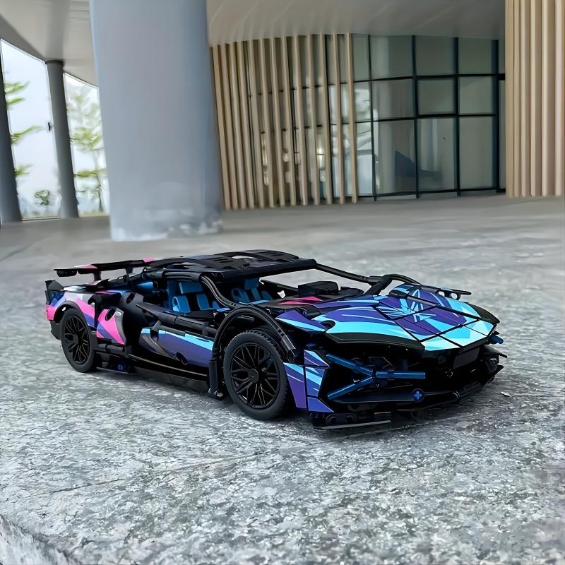 Classic Purple Sports Car Building Blocks - Educational Toy for Children