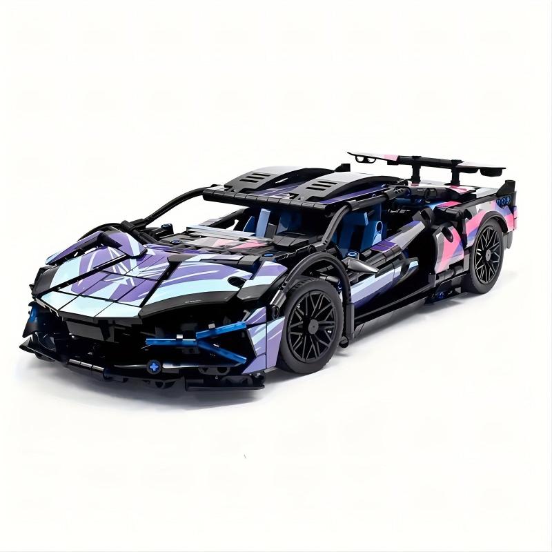 Classic Purple Sports Car Building Blocks - Educational Toy for Children
