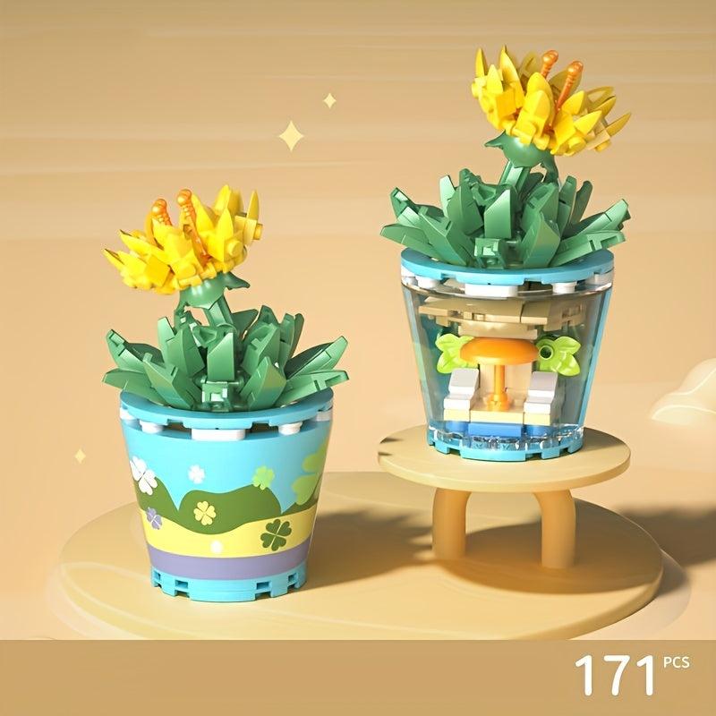 Building Blocks Flower Potted Creative Life Assembled Plants Office Desktop