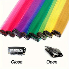 Rainbow Clip In Hair Extensions for Girls - Colorful Synthetic Hairpieces