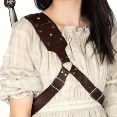 Brown PU Leather Medieval Rope Strap Sword Cover Halloween Dress Up Props