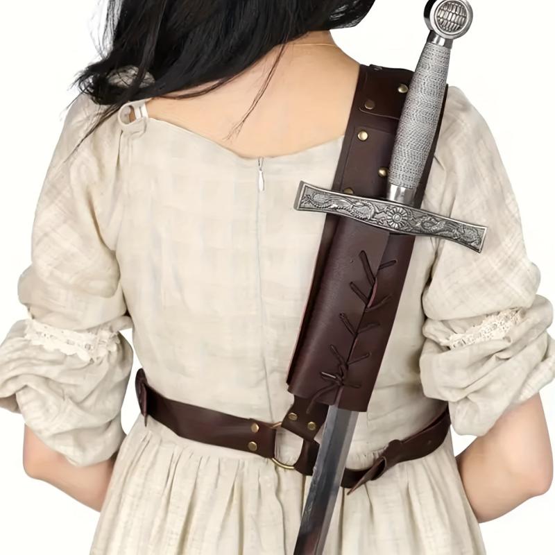 Brown PU Leather Medieval Rope Strap Sword Cover Halloween Dress Up Props