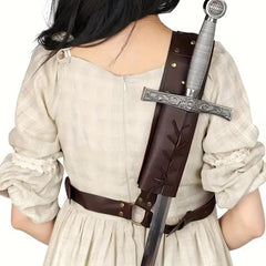 Brown PU Leather Medieval Rope Strap Sword Cover Halloween Dress Up Props
