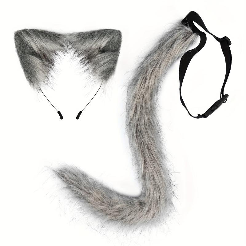 Plush Cat Ears Hair Hoop & Cat Tail Halloween Party Costumes Set