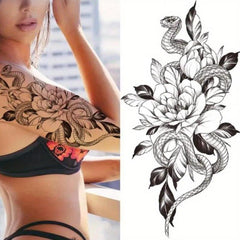 Temporary Tattoo Stickers Flowers Snake Lion Wolf