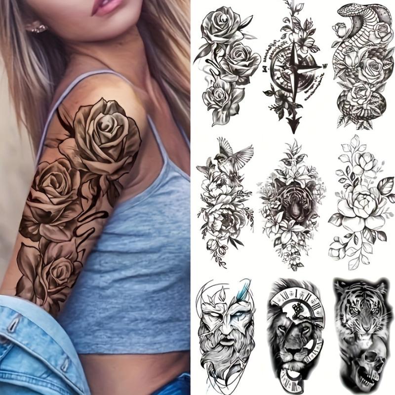 Temporary Tattoo Stickers Flowers Snake Lion Wolf