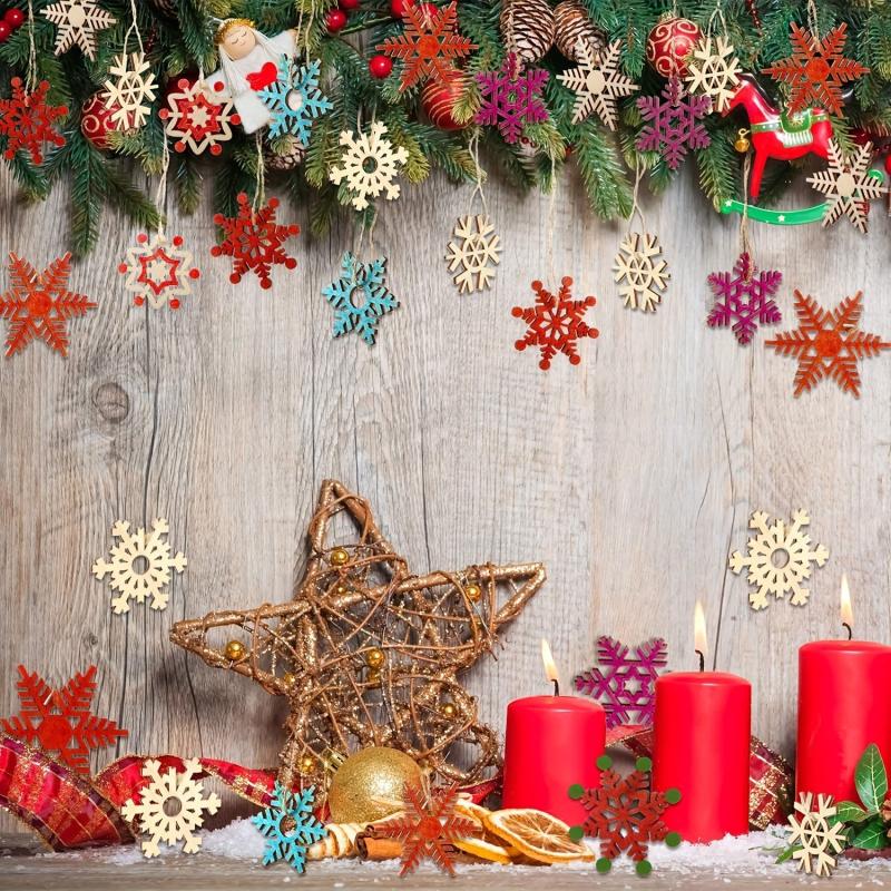 10pcs Unfinished Wooden Christmas Tree Snowflake Decoration Pendant DIY