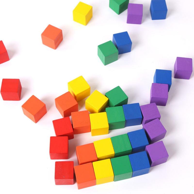 30 Cube Wooden Building Blocks Square Wooden Toys Baby Shape Learning Toys