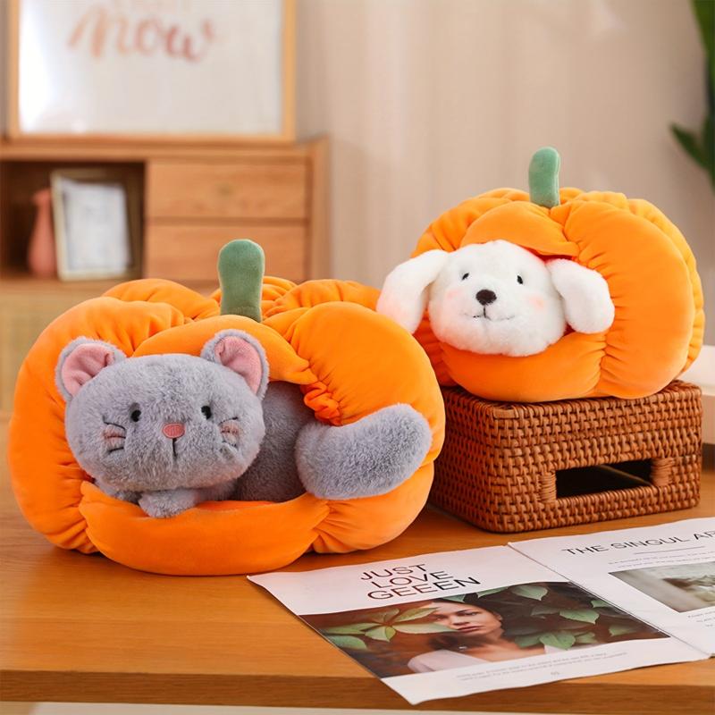 Dog Cat Podgy Pumpkin House Plush Halloween Playset