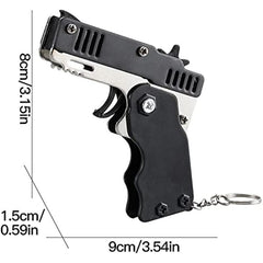 Metal Burst Rubber Band Toy Mini Folding Launcher Keychain & Bands