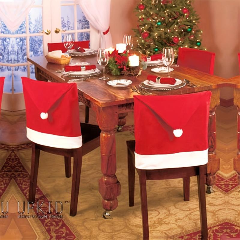 4pcs Red Santa Claus Hat Chair Covers Christmas Decor