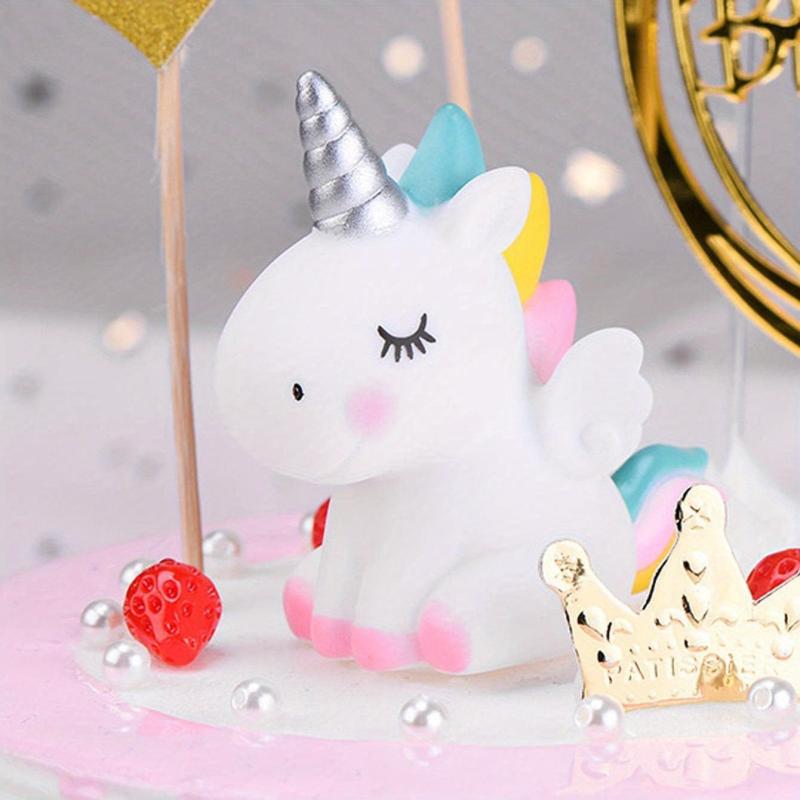 Rainbow Enamel Unicorn Cake Decoration Birthday Table Insert