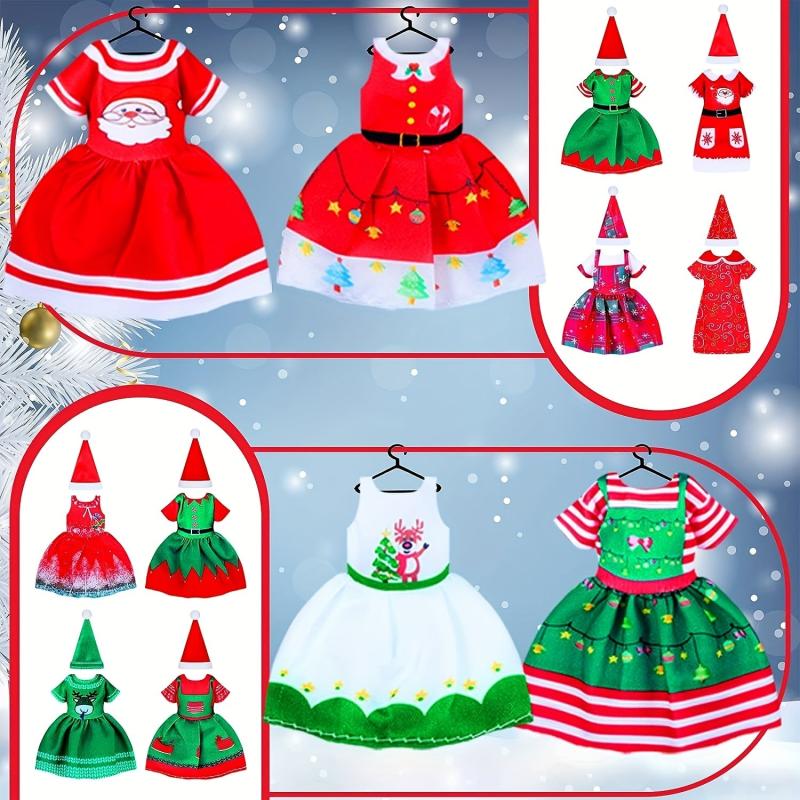 Christmas Costume Set for 15-24 cm Dolls - Hat and Skirt Accessories