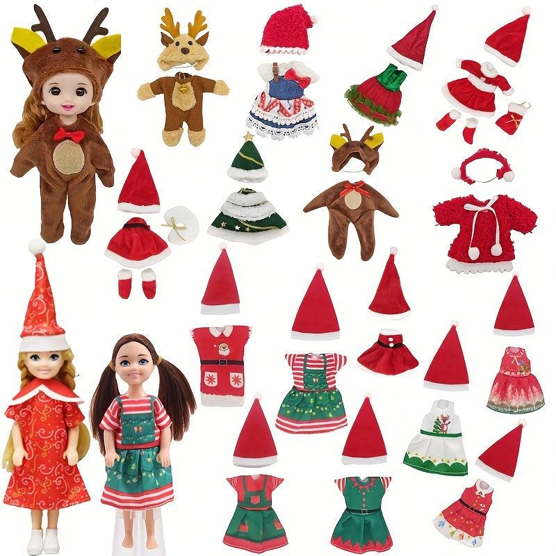 Christmas Costume Set for 15-24 cm Dolls - Hat and Skirt Accessories