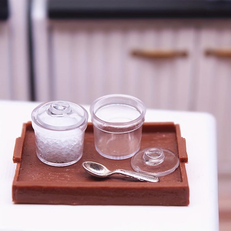2Pcs Mini Dollhouse Sugar & Spice Jar w/Cover Kitchen Decor Glass Bottles