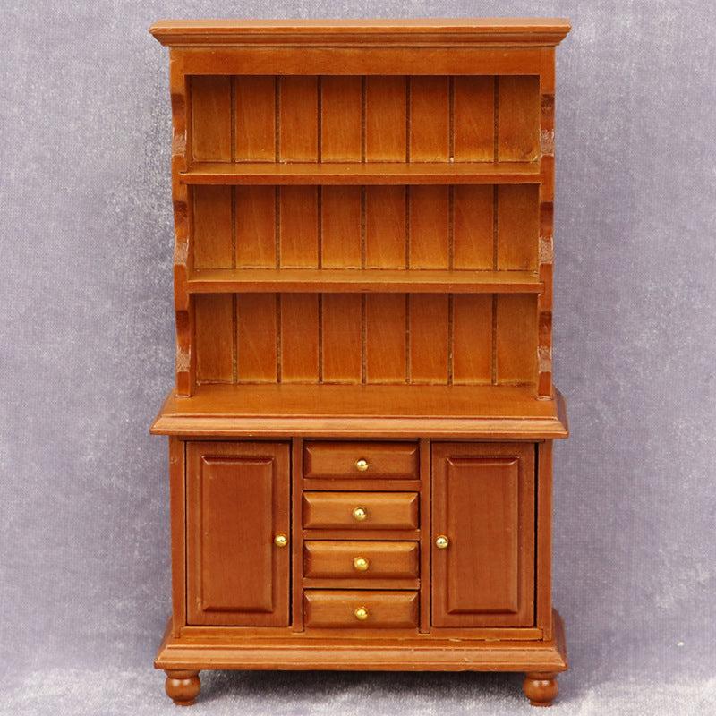 Retro Bookcase Toy House Mini Furniture Double Door Display Cabinet