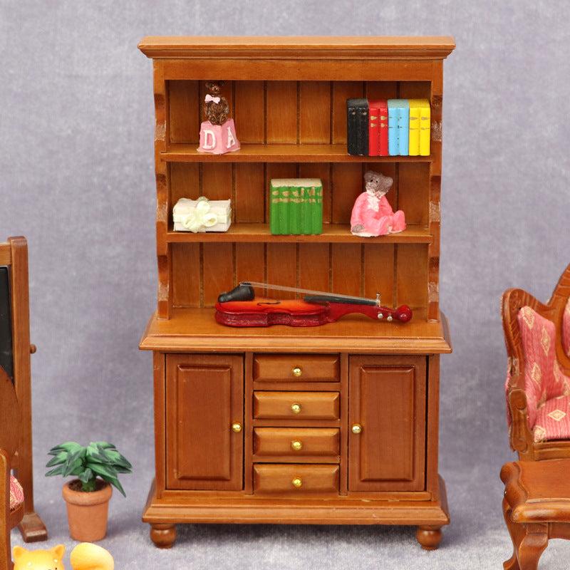 Retro Bookcase Toy House Mini Furniture Double Door Display Cabinet