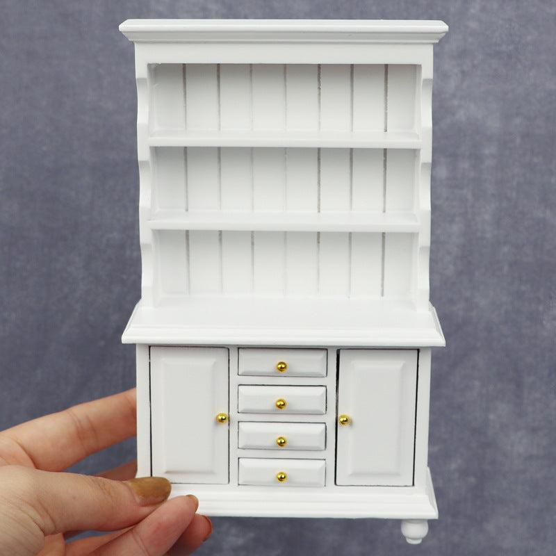 Retro Bookcase Toy House Mini Furniture Double Door Display Cabinet