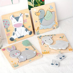 3D Wooden Animals Cognitive Puzzles Kids Wooden Toys Baby Educational Game