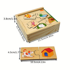 Montessori Wooden Puzzle Box Animals And Food