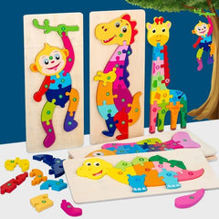 Wooden 3D Dinosaur Puzzle Board for Kids, Large Building Block Toy