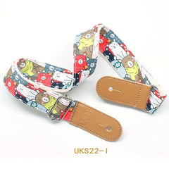 Cartoon Cotton Guitar Strap Adjustable Leather End