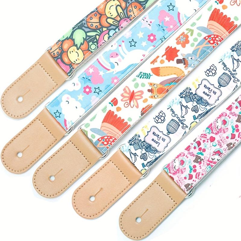 Cartoon Cotton Guitar Strap Adjustable Leather End