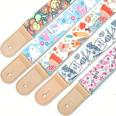 Cartoon Cotton Guitar Strap Adjustable Leather End