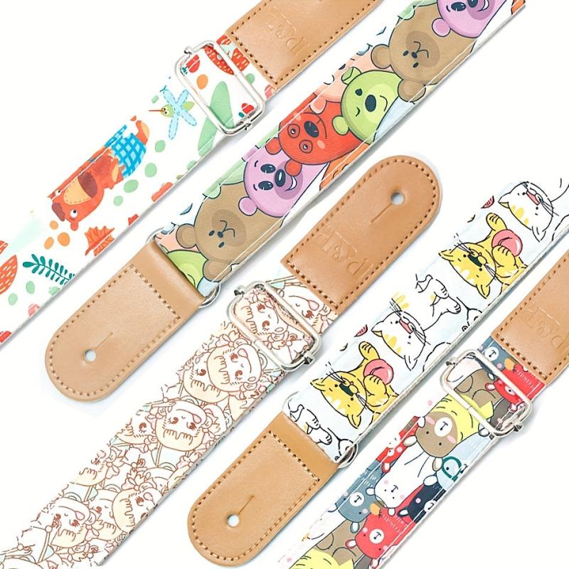 Cartoon Cotton Guitar Strap Adjustable Leather End